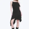 Vestido midi asimétrico sin mangas con cuello cowl – Negro Vestido midi asimétrico sin mangas con cuello cowl – Negro
