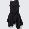 Vestido midi asimétrico sin mangas con cuello cowl – Negro Vestido midi asimétrico sin mangas con cuello cowl – Negro