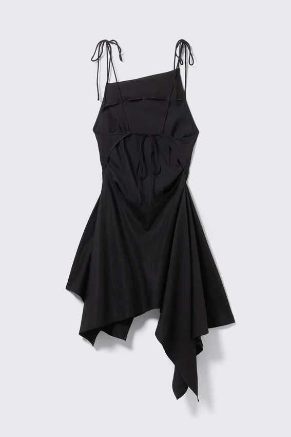 Vestido midi asimétrico sin mangas con cuello cowl – Negro Vestido midi asimétrico sin mangas con cuello cowl – Negro