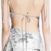 Vestido midi asimétrico sin mangas con cuello vuelto – Estampado en negro y blanco