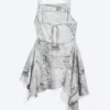 Vestido midi asimétrico sin mangas con cuello vuelto – Estampado en negro y blanco