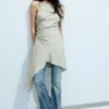 Vestido midi asimétrico sin mangas con cuello vuelto – Light Mole Vestido midi asimétrico sin mangas con cuello vuelto – Light Mole
