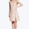Vestido midi con cuello cuadrado y abertura – Blanco – Estampado floral rosa