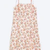 Vestido midi con cuello cuadrado y abertura – Blanco – Estampado floral rosa