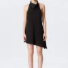Vestido midi con cuello halter drapeado y cuello cowl – Negro