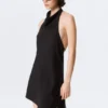 Vestido midi con cuello halter drapeado y cuello cowl – Negro