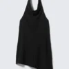 Vestido midi con cuello halter drapeado y cuello cowl – Negro