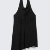Vestido midi con cuello halter drapeado y cuello cowl – Negro