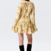 Vestido mini ajustado de manga larga con volantes – Estampado floral amarillo