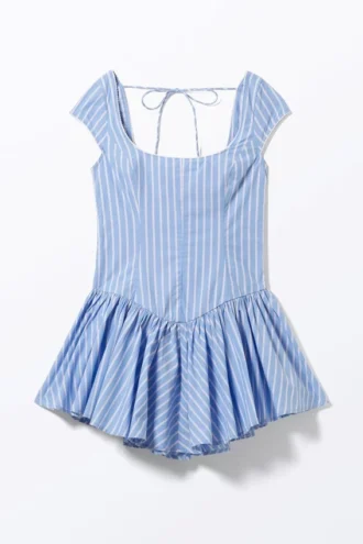 Vestido mini ajustado y acampanado – Rayas azules y rosas