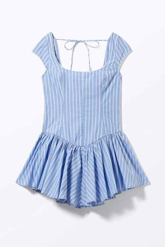 Vestido mini ajustado y acampanado – Rayas azules y rosas Vestido mini ajustado y acampanado – Rayas azules y rosas