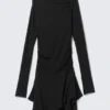 Vestido mini asimétrico drapeado – Negro Vestido mini asimétrico drapeado – Negro