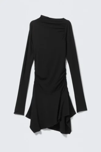 Vestido mini asimétrico drapeado – Negro