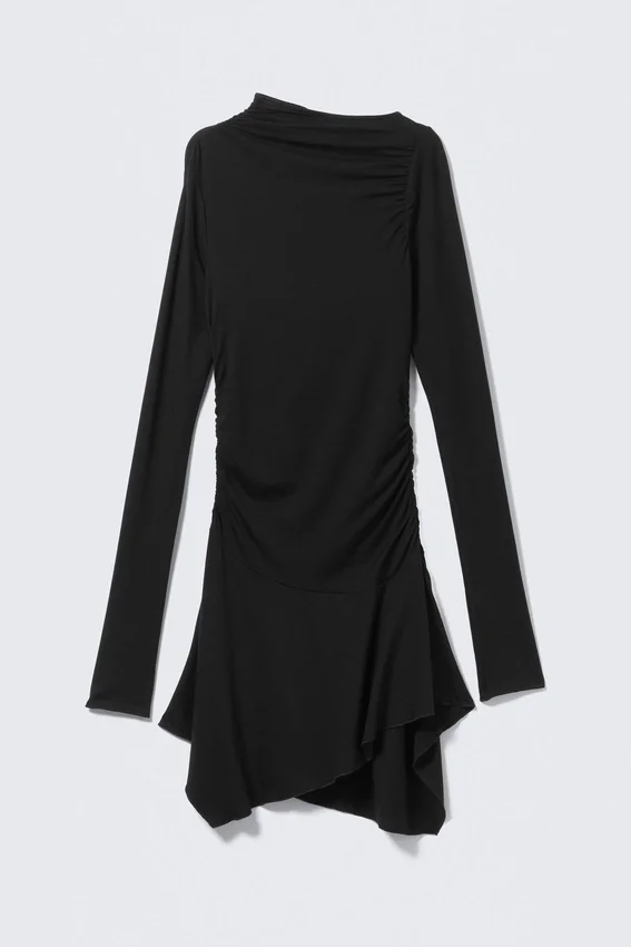 Vestido mini asimétrico drapeado – Negro Vestido mini asimétrico drapeado – Negro