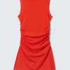Vestido mini de jersey fruncido – Rojo brillante