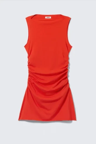 Vestido mini de jersey fruncido – Rojo brillante