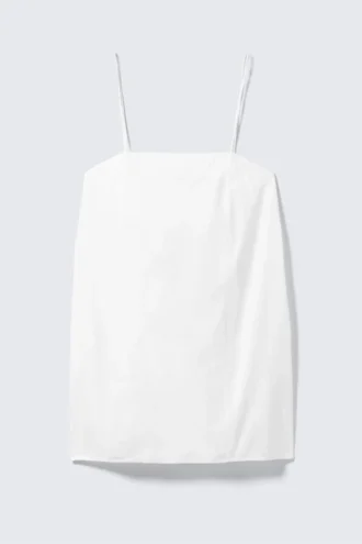 Vestido mini de sarga con lazo en la espalda – Blanco