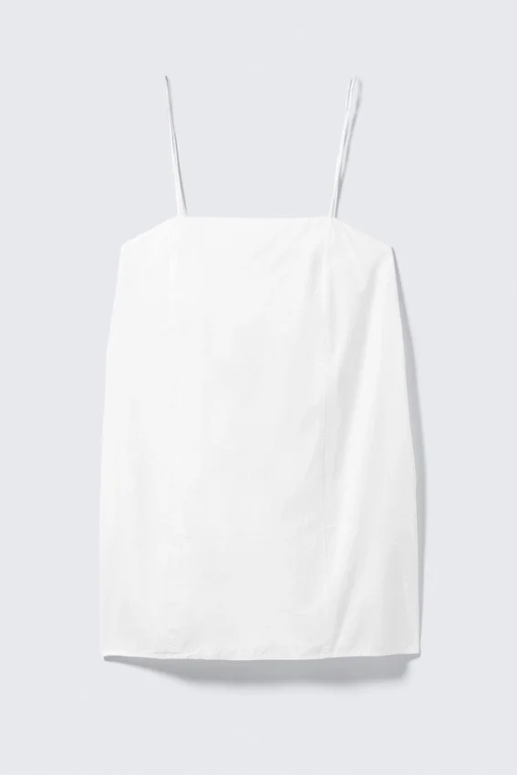 Vestido mini de sarga con lazo en la espalda – Blanco Vestido mini de sarga con lazo en la espalda – Blanco