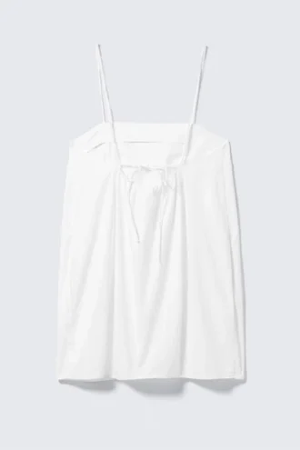 Vestido mini de sarga con lazo en la espalda – Blanco