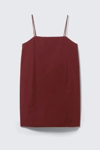 Vestido mini de sarga con lazo en la espalda – Burdeos