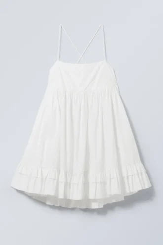 Vestido mini de tirantes de popelín – Blanco