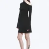 Vestido mini fruncido de manga larga – Negro Vestido mini fruncido de manga larga – Negro