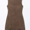 Vestido mini sin mangas con cordones – Marrón oscuro lavado Vestido mini sin mangas con cordones – Marrón oscuro lavado