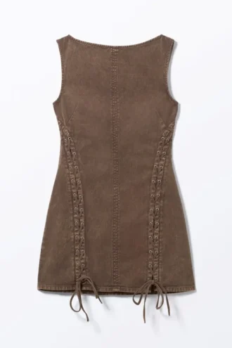 Vestido mini sin mangas con cordones – Marrón oscuro lavado