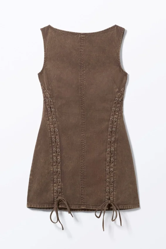 Vestido mini sin mangas con cordones – Marrón oscuro lavado Vestido mini sin mangas con cordones – Marrón oscuro lavado