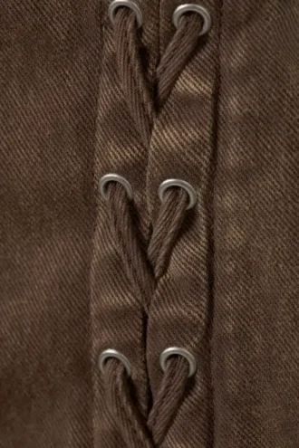 Vestido mini sin mangas con cordones – Marrón oscuro lavado