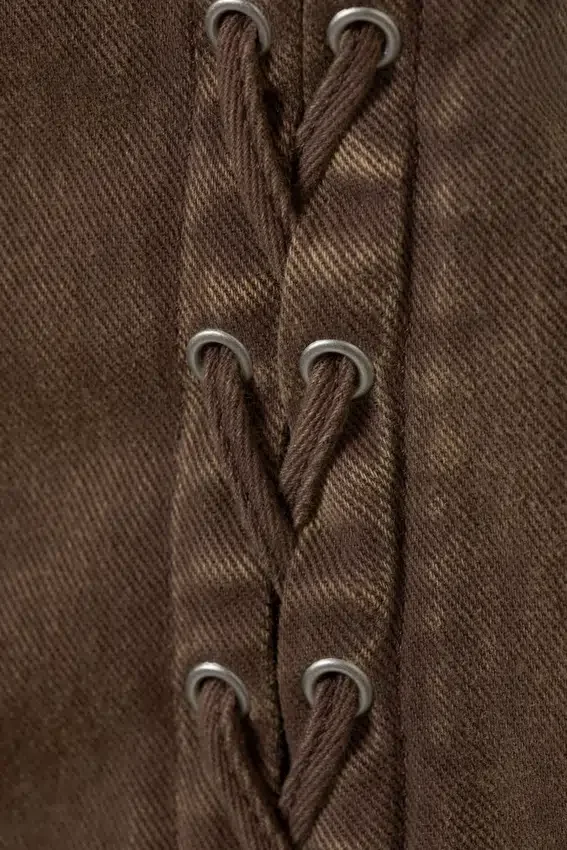 Vestido mini sin mangas con cordones – Marrón oscuro lavado Vestido mini sin mangas con cordones – Marrón oscuro lavado