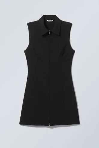 Vestido mini sin mangas con cremallera – Negro