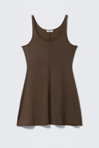 Vestido mini sin mangas de jersey – Marrón oscuro