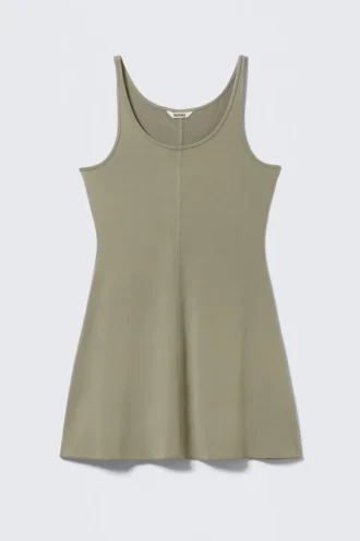 Vestido mini sin mangas de jersey – Verde caqui