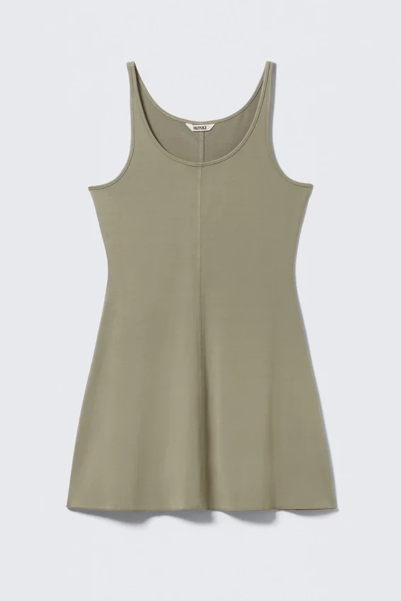Vestido mini sin mangas de jersey – Verde caqui Vestido mini sin mangas de jersey – Verde caqui