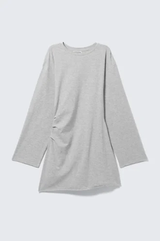 Vestido oversize de manga larga – Gris jaspeado