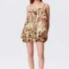 Vestido sin mangas de corte globo – Lunares florales marrones y verdes