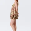 Vestido sin mangas de corte globo – Lunares florales marrones y verdes