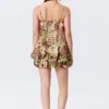 Vestido sin mangas de corte globo – Lunares florales marrones y verdes