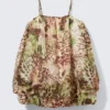 Vestido sin mangas de corte globo – Lunares florales marrones y verdes