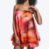 Vestido sin mangas de corte globo – Rojo y naranja – Calypso Flower