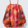 Vestido sin mangas de corte globo – Rojo y naranja – Calypso Flower