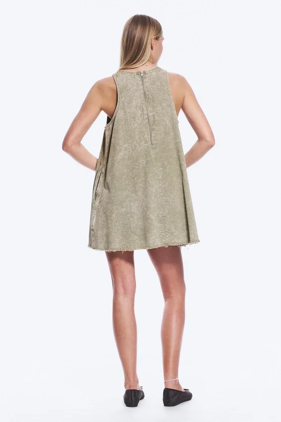 Vestido sin mangas de sarga de algodón – Verde caqui lavado Vestido sin mangas de sarga de algodón – Verde caqui lavado