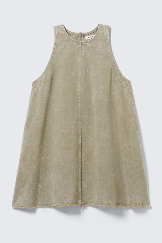 Vestido sin mangas de sarga de algodón – Verde caqui lavado Vestido sin mangas de sarga de algodón – Verde caqui lavado