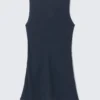 Vestido sin mangas y con cuello barco, de tejido transparente – Azul oscuro