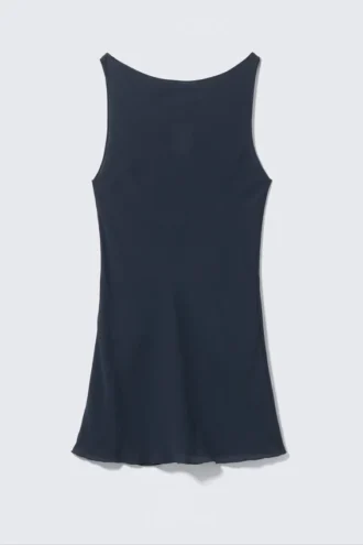 Vestido sin mangas y con cuello barco, de tejido transparente – Azul oscuro