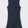 Vestido sin mangas y con cuello barco, de tejido transparente – Azul oscuro