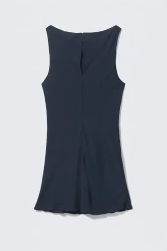 Vestido sin mangas y con cuello barco, de tejido transparente – Azul oscuro