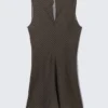 Vestido sin mangas y con cuello barco, transparente – Negro y marrón oscuro