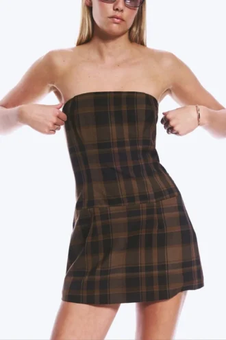 Vestido tubo mini de traje – A cuadros marrón oscuro